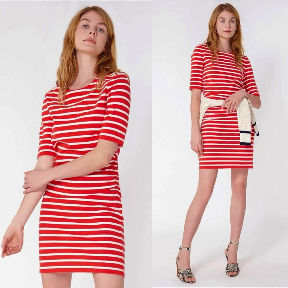 VERONICA BEARD Nautical Stripe Lace Up Short Sleeve Ruched Dress Extra Small